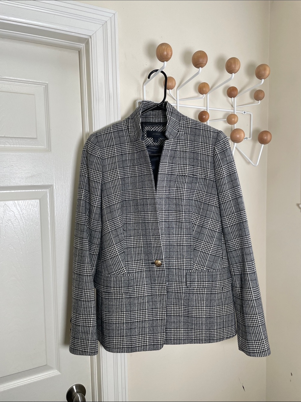 J. Crew Wool Blend Plaid Single-Button Blazer Black and Gray 4